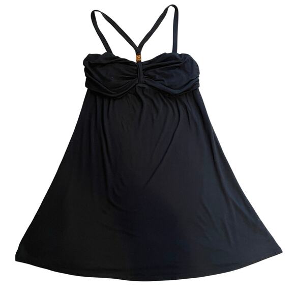 Trina Turk Black V Strap Babydoll Style Mini Dress Cover Up W/ Gold Detail Small - Picture 1 of 8